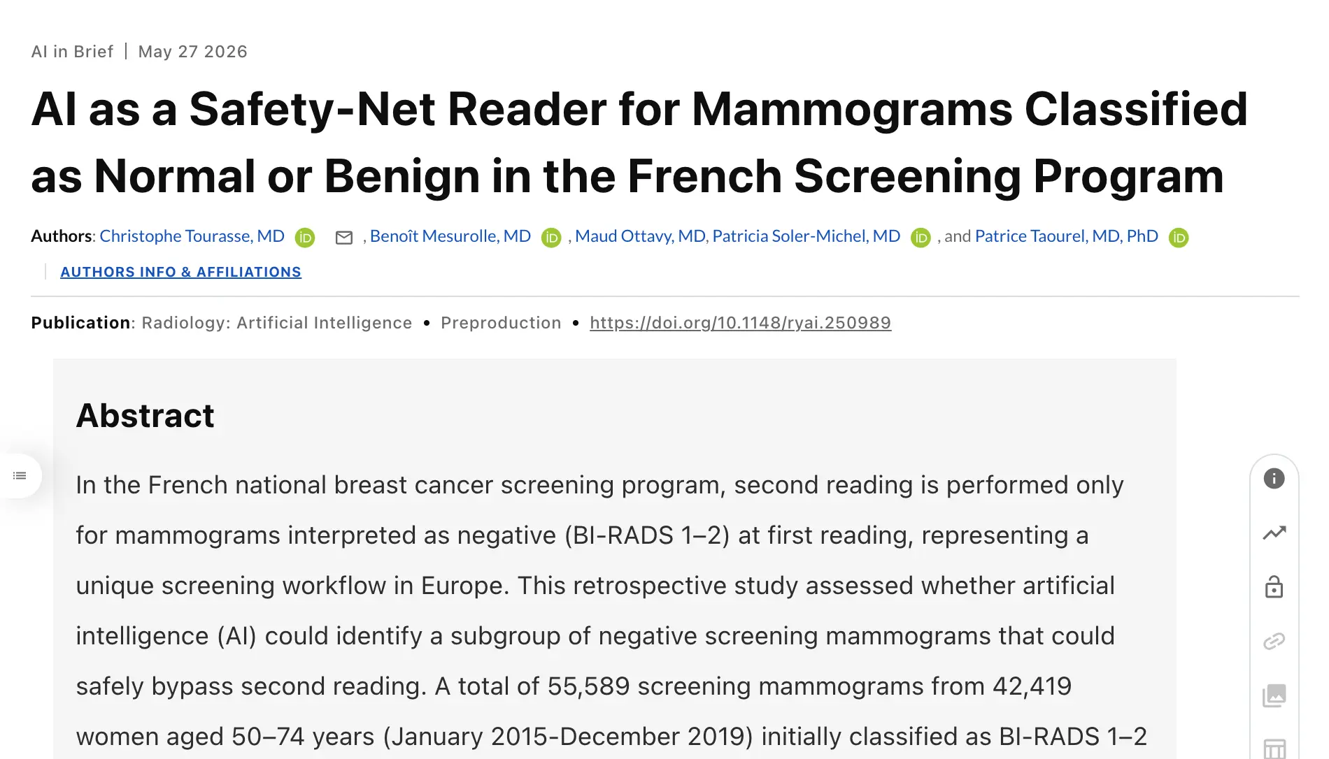 🩻 Mammography AI could cut second reads by 77%